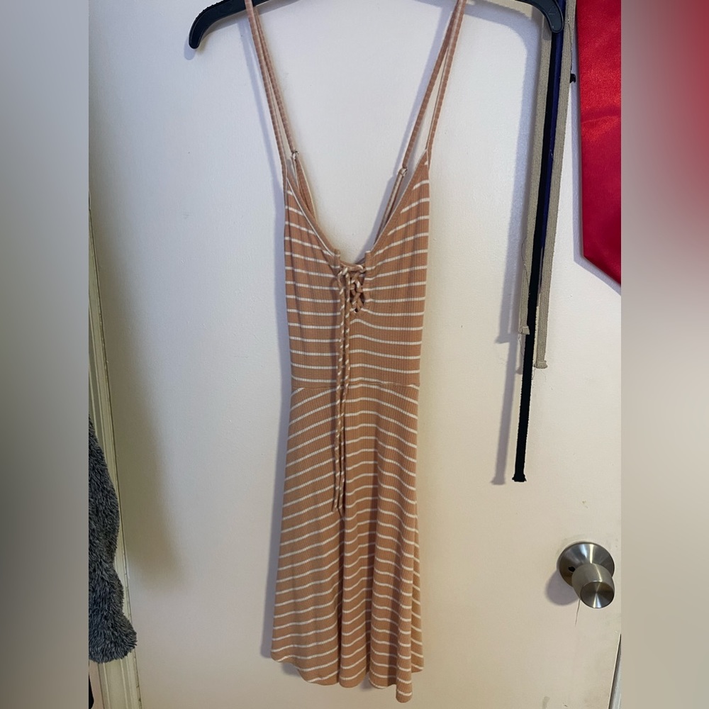 Lace Tie Stripe Short Dress